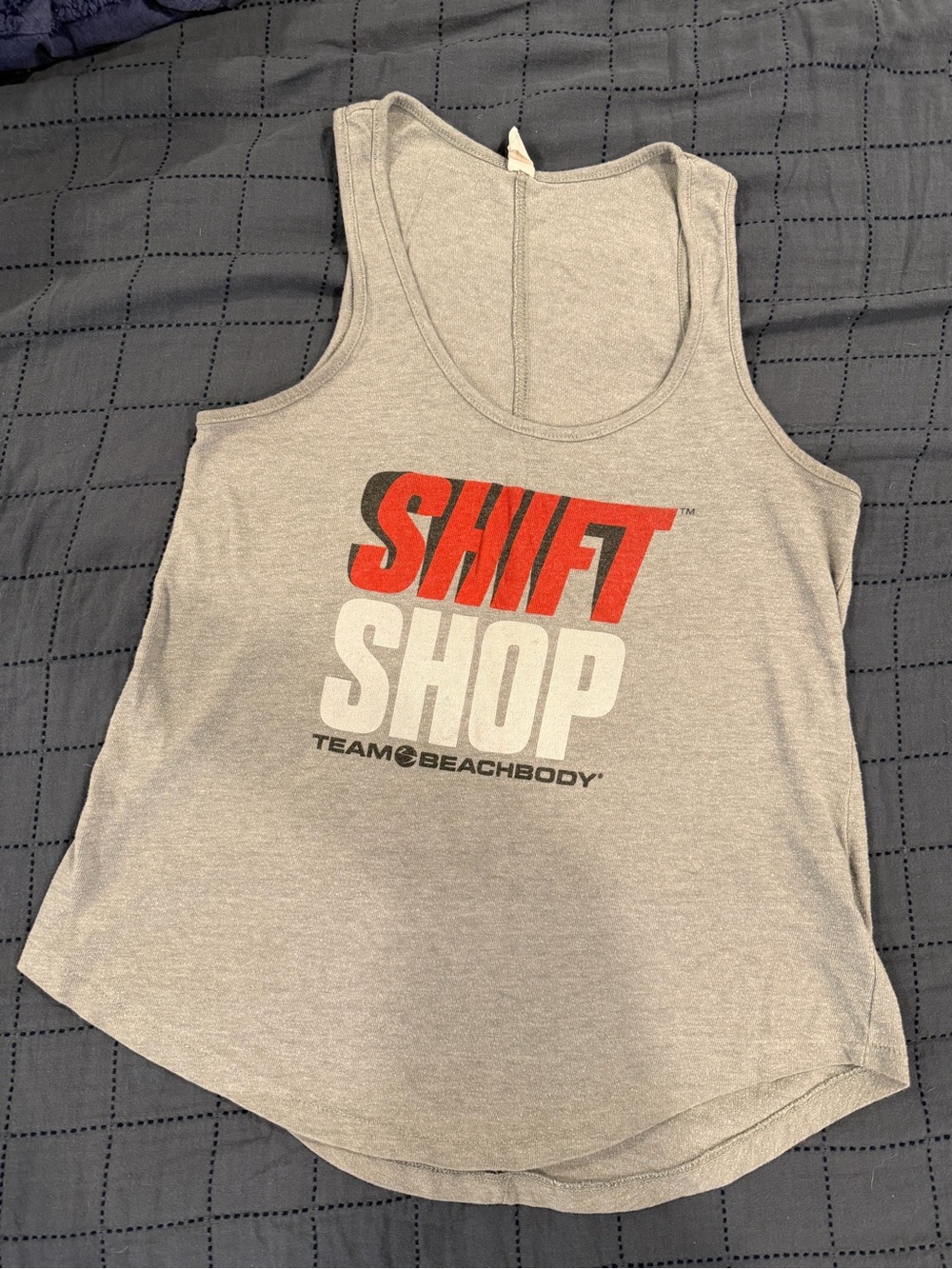 Beachbody Gray Tank Top with Red and White Shift Shop Logo